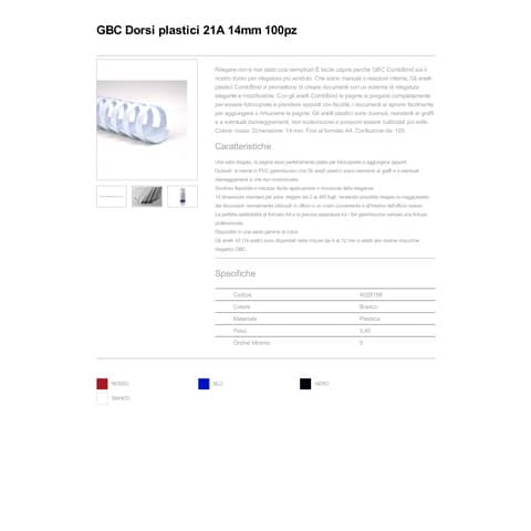 Dorsi plastici a 21 anelli GBC CombBind 14 mm A4 bianco -  fino a 125 fogli conf da 100 dorsi - 4028198